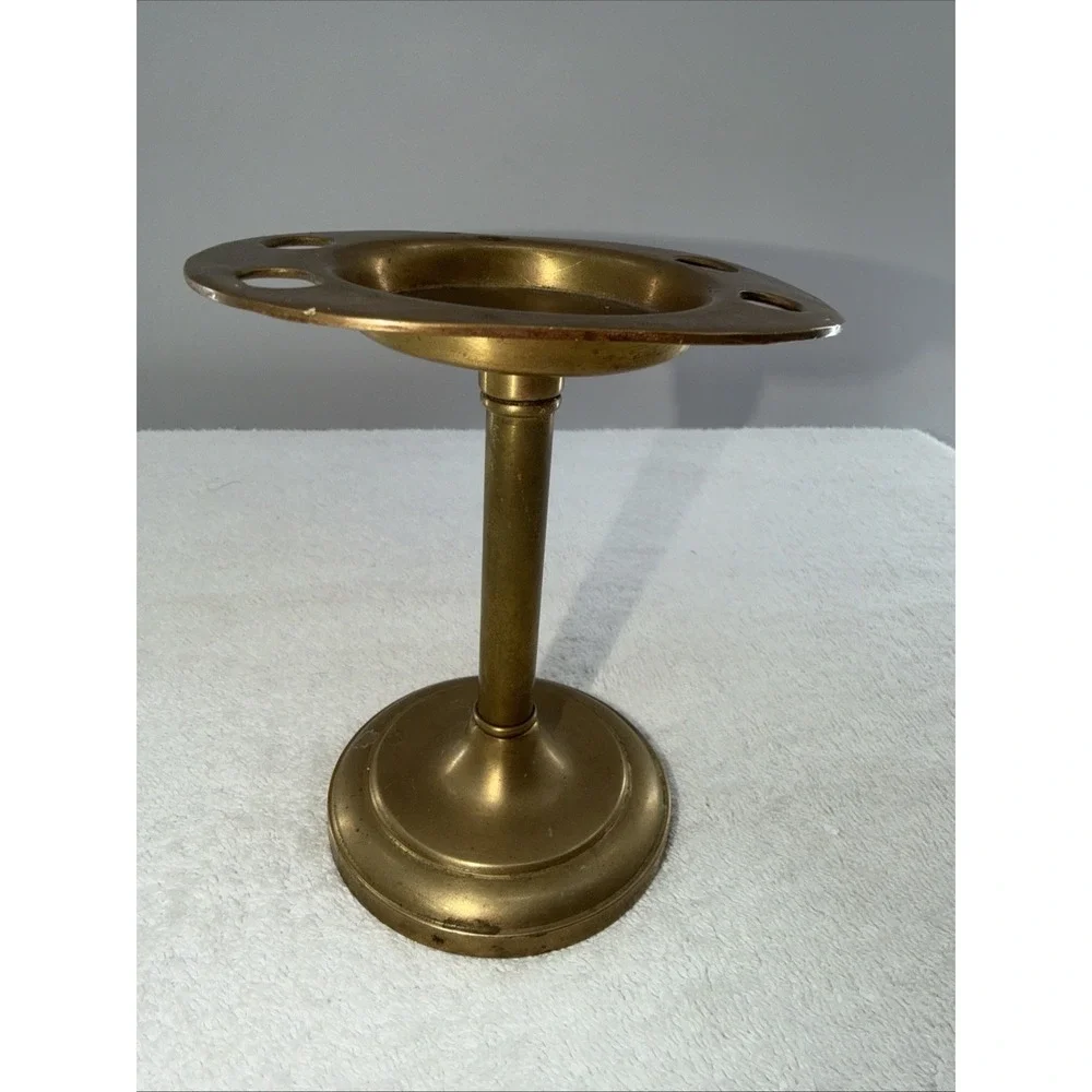 Antique Industrial Brass 4 Toothbrush & Tumbler Vanity Stand 1900s Deco Primitiv